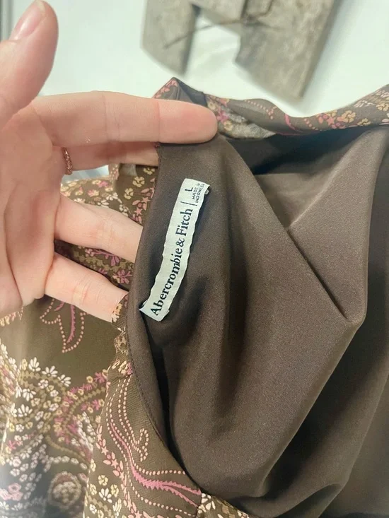 Abercrombie & Fitch Paisley Wrap Dress Brown Pink Floral Ruffle Hem Boho Women’s - Picture 12 of 13